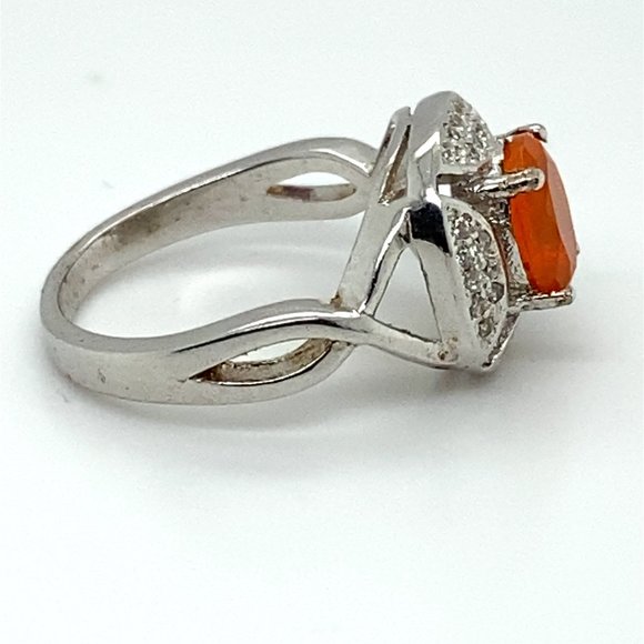 Fire Opal .75ct Platinum Finish Solid 925 Sterling Silver Ring - Picture 4 of 6